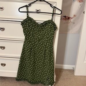Elegant Olive Green Polka Dot Mini Dress